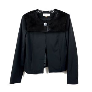 Calvin Klein black blazer faux leather trim